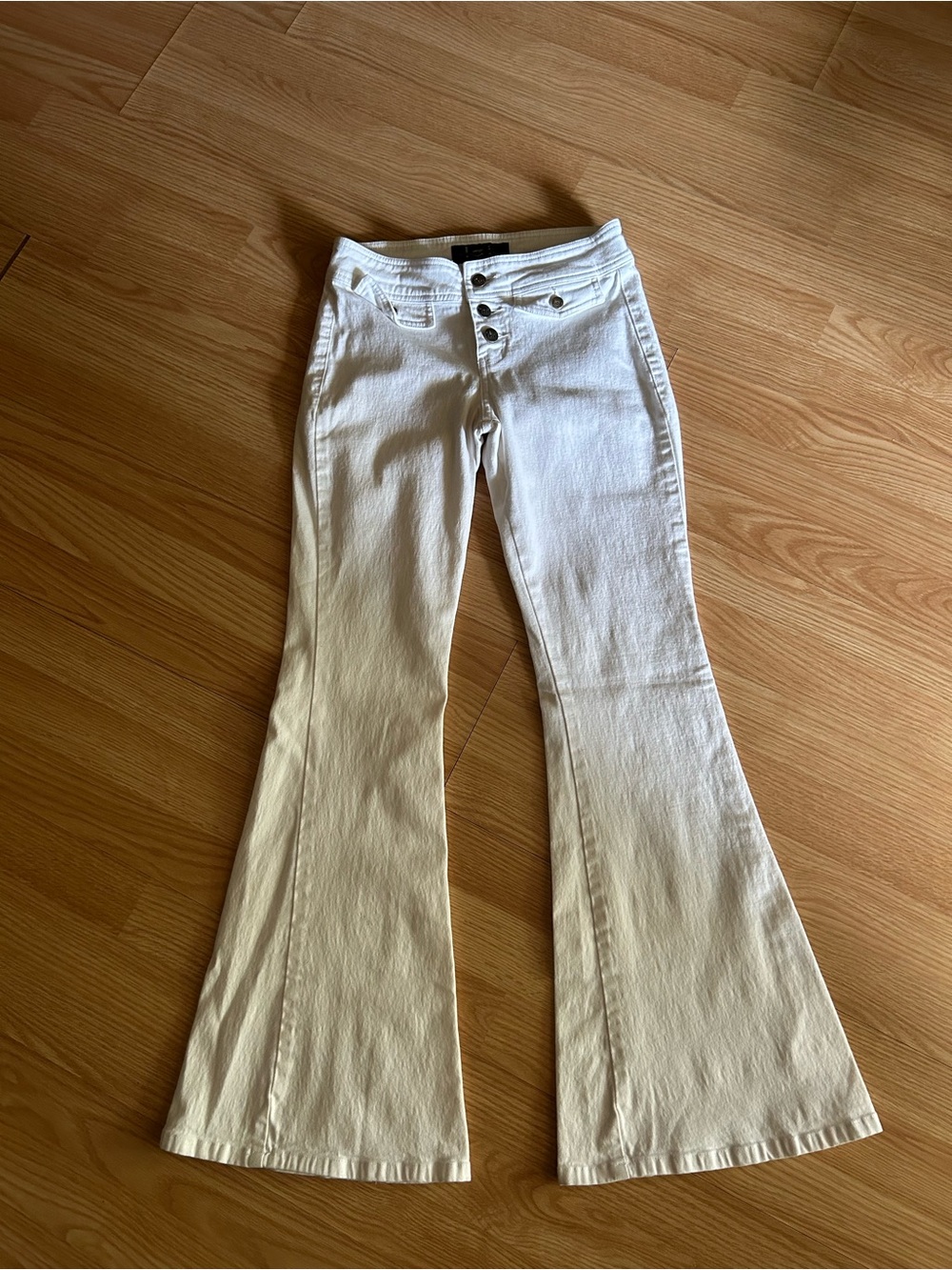 Vintage l.e.i White Low Rise Button Fly Flare Wide Leg Jeans Size 5